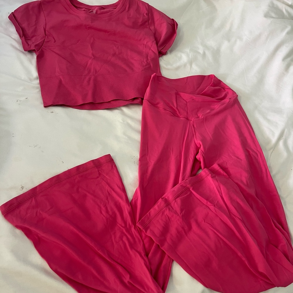 Aerie Offline Pink Crop Top and wide leg yoga Pants Set